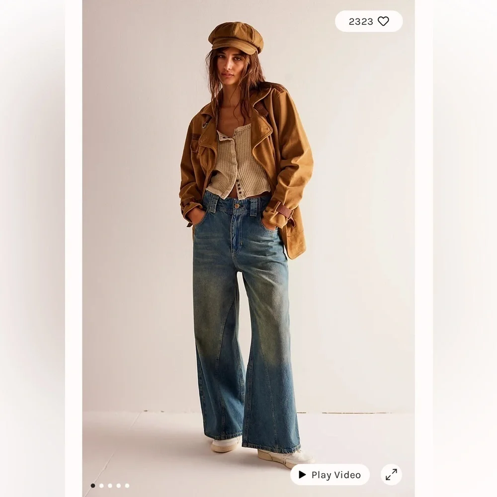 NEW Free People We The Free Chill Vibes Dropped Wide Leg Low Tide Denim Jeans 28